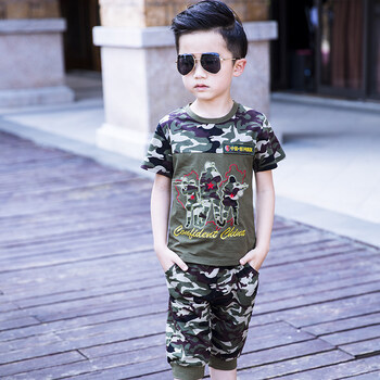 童装品牌2018新品套装儿童迷彩服男童军装特种兵宝宝短袖夏装休闲两件