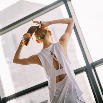 后背开叉速干运动背心女健身t恤上衣网孔瑜伽服跑步罩衫夏 白色 l