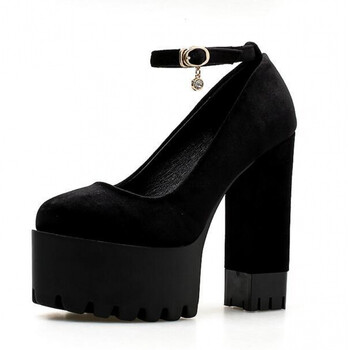 2018欧美秋冬季恨天高厚底粗跟防水台超高跟夜店14cm单鞋女 黑色 38