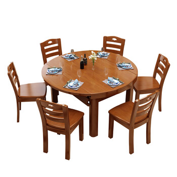 实木餐桌椅组合现代简约吃饭桌子家用饭桌折叠小户型木质伸缩餐桌 1.