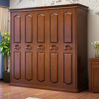 衣柜新中式三四五六五门大衣橱对开门简约现代衣柜卧室家具 海棠色