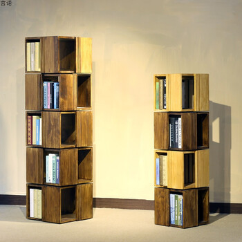 北欧创意实木旋转书架客厅桌上展示置物办公文件学生转角书柜 三层(大