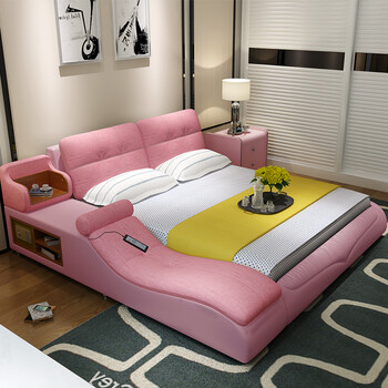 8米布艺床榻榻米主卧多功能塌塌米床 粉色(单床) 1500mm*2000mm 框架