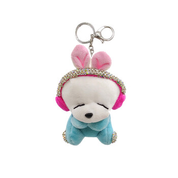 毛绒钥匙扣女流氓兔挂件小礼品 实用创意镶钻汽车钥匙扣 黄色