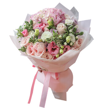 三月情韩式小清新花束红香槟玫瑰混搭礼盒百合生日鲜花预订北京广州花店全国同城配送蜜粉惹爱 绣球花韩式花束 图片价格品牌报价 京东