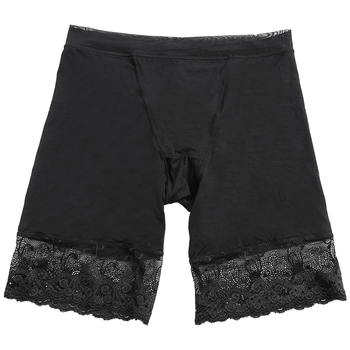 meisee/美思安全裤防走光内裤短裤女平角裤夏季薄款蕾丝2018新款 黑色