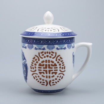 陶瓷玲珑杯 创意礼品个人杯 双龙 401-500ml