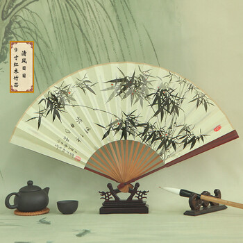 9寸柄手绘山水白纸扇男 中国风礼品工艺扇子白折扇 9寸竹芯-清风日日e