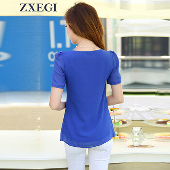 
                                        ZXEGI女装 2016夏季新款韩版大码圆领雪纺衫 X591 深蓝色 3XL                