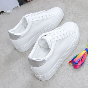 鞋女夏季2018新款内增高小白鞋女学生百搭女鞋韩版白鞋厚底板鞋 白银