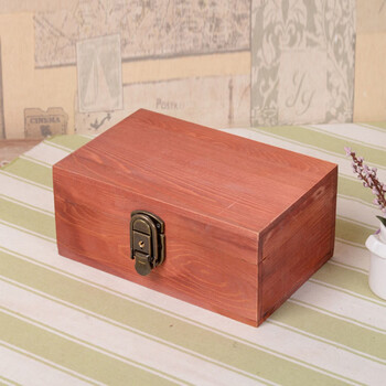 实木带锁小盒日记本木盒子小号收纳盒明信片盒 小锁盒红色复古锁