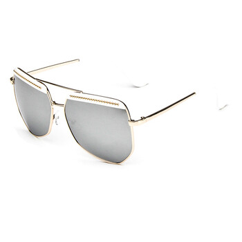 2016太阳镜 复古带链眉毛墨镜多边太阳眼镜 金框白膜-实白眉