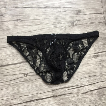 2018男士三角内裤 蕾丝内裤u凸 性感 低腰透明内裤男三角lbb 黑色 l
