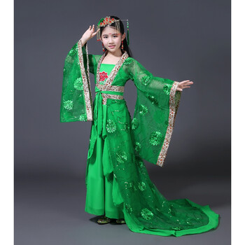 新款儿童古装女童汉服拖尾小贵妃装唐朝公主仙女装cos演出服亲子 绿色