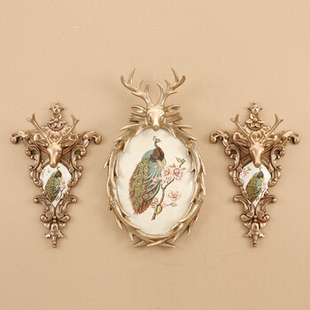 咖啡店墙面挂件酒吧挂饰房间装饰品 (孔雀角鹿 孔雀鹿 孔雀鹿)壁挂