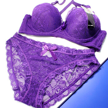 文胸套装 女士性感蕾丝聚拢调整内衣 外贸大码胸罩 紫色 40/90b
