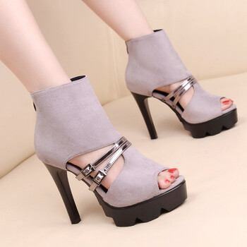 高跟凉鞋女夏季2018新款鱼嘴短靴细跟恨天高韩版百搭防水台凉靴女