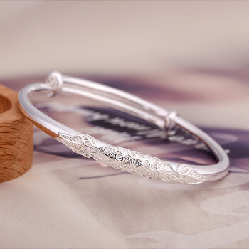 七度品尚和银手镯女s999纯银简约时尚开口首饰送学生女友情人节礼物