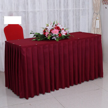 婚庆舞台t台台裙围裙酒店会议桌布桌裙展会活动围边裙布定做 酒红色