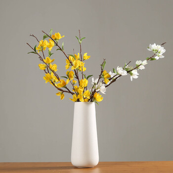 小清新插花瓶干花新房装饰摆设 中白瓶 三台迎春花白黄花