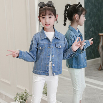 春秋新款6岁可爱小女孩休闲牛仔衣8韩版中大儿童韩版长袖翻领牛仔上衣