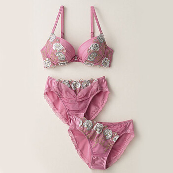 日系色丁亮面酒红文胸套装性感深v聚拢女士内衣大罩杯6570a 粉色 80f