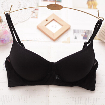 蚕丝无钢圈文胸春夏薄款大码胸罩少女无痕睡眠运动内衣女 黑色 75a