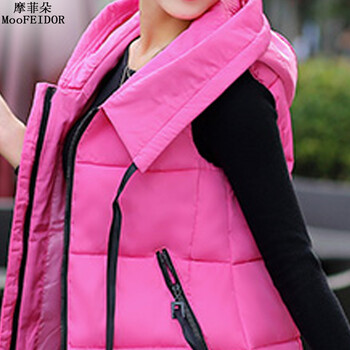 摩菲朵 2015秋冬新款连帽外套中长款背心马甲女 MJ6006 牛仔蓝 XL