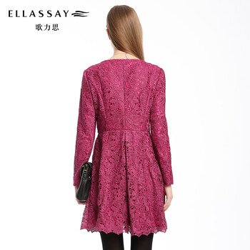 ELLASSAY歌力思女装 秋冬时尚优雅蕾丝钩花风衣外套连衣裙 紫色64 (XS)155/80A