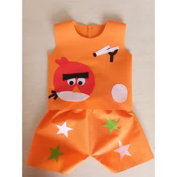 儿童时装秀男童小猪动物演出服环保材料时装走秀手工diy 桔黄色红小鸟