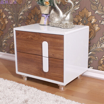 白色床头柜 简约现代韩式烤漆床边柜欧式二斗柜组装卧室储物柜 柚木双