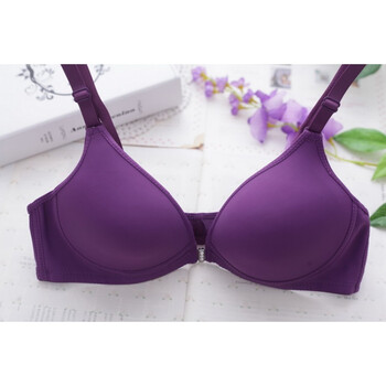 夏季前扣胸罩无钢圈内衣舒适光面无痕运动型聚拢前开扣文胸 紫色 80a