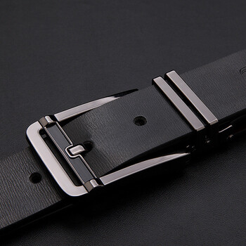 新款皮带男士真皮腰带 韩版时尚简约针扣牛皮裤带 枪色扣头黑色带身