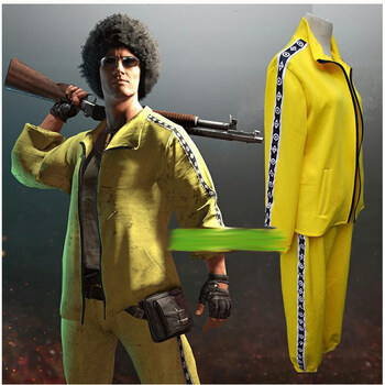 绝地求生衣服cos小黄人服装吃鸡同款黄色运动套装 爆炸头假发