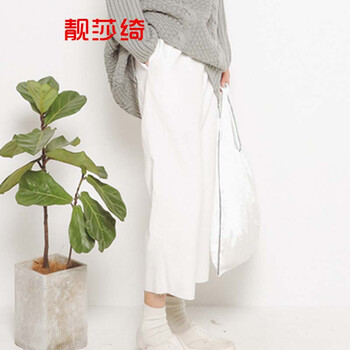 靓莎绮2015秋冬新款韩潮街头百搭时尚阔腿皮裤九分裤Y1044 白色 M