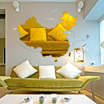 3d立体墙贴办公室书房卧室背景墙贴纸企业文化墙装饰中国地图墙贴