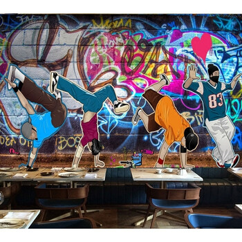 秋尚新 欧美街头街舞涂鸦ktv 酒吧海报 壁画酒店卧室 浴室玄关背景墙