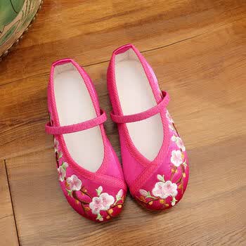 布鞋女儿童绣花鞋古装演出鞋子公主鞋女童幼儿园表演亲子鞋 儿童t08