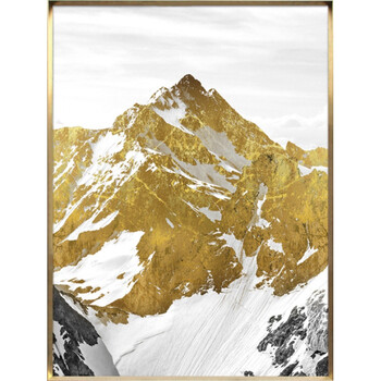晶瓷画现代简约客厅沙发背景墙三联装饰画办公室大幅挂画金色雪山 094