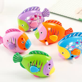 怀旧儿童上链七彩摇摆鱼发条玩具会动摇尾巴宝宝上弦玩具小鱼