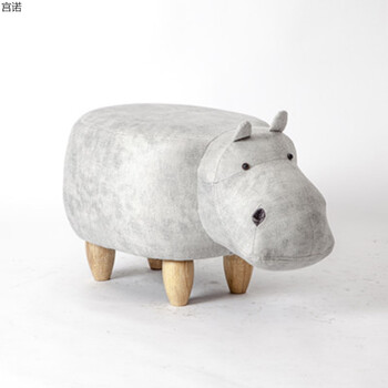 储物创意小凳子沙发凳河马穿鞋凳动物牛搁脚凳矮凳 加厚面料白色河马