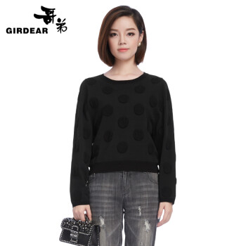 
                                        哥弟女装新品圆领蝙蝠袖提花波点卫衣长袖T恤790130 黑色 M(3码)                