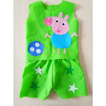环保服装儿童时装秀男童小猪动物演出服环保材料时装走秀手工diy 浅