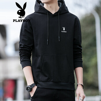 花花公子(playboy)卫衣男士2018秋冬装新款韩版潮流连帽套头修身外套