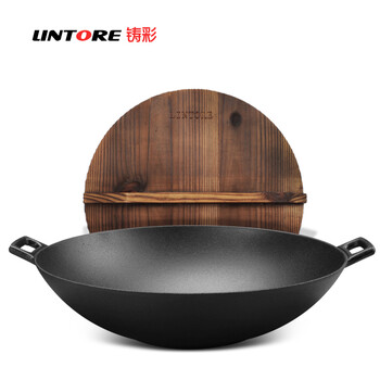 
                                        铸彩（LINTORE） 炒锅不粘锅铸铁锅电磁炉平底具无油烟物理不粘生铁锅子加厚双耳无涂层                