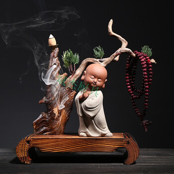 中式禅意小和尚茶宠摆件 可养倒流香炉茶道茶具配件 随缘 底座 佛珠