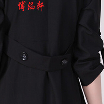 博涵轩2016新款风衣 女春装韩版大码中长款外衣外套 秋 s9003 黑色 2XL