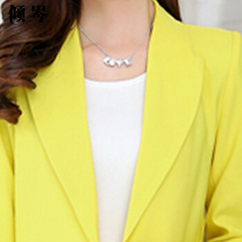 倾岑2015年秋冬装新款时尚优雅气质甜美女装韩版中长款修身显瘦甜美休闲小西服女潮2226# 黄色 S
