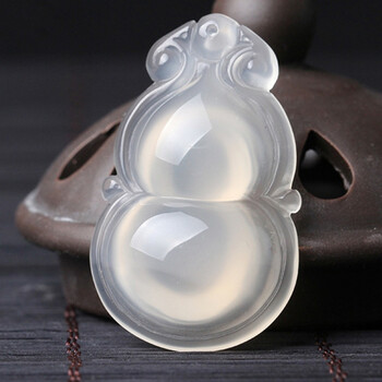 rosefree 和田玉冰种白玉髓葫芦吊坠玛瑙玉石冰透挂件男女款项坠送