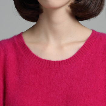 
                                        艾米娇2015秋冬款针织衫女 貂绒毛衣女打底衫 貂绒衫女圆领 毛衣短款套头 针织毛衣女修身 玫红色 XL                